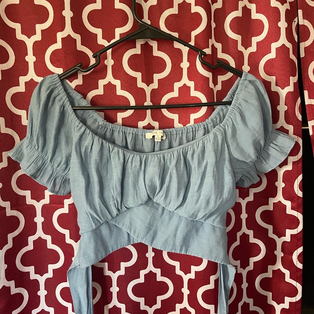Love Tree Light Blue Ruched Blouse
